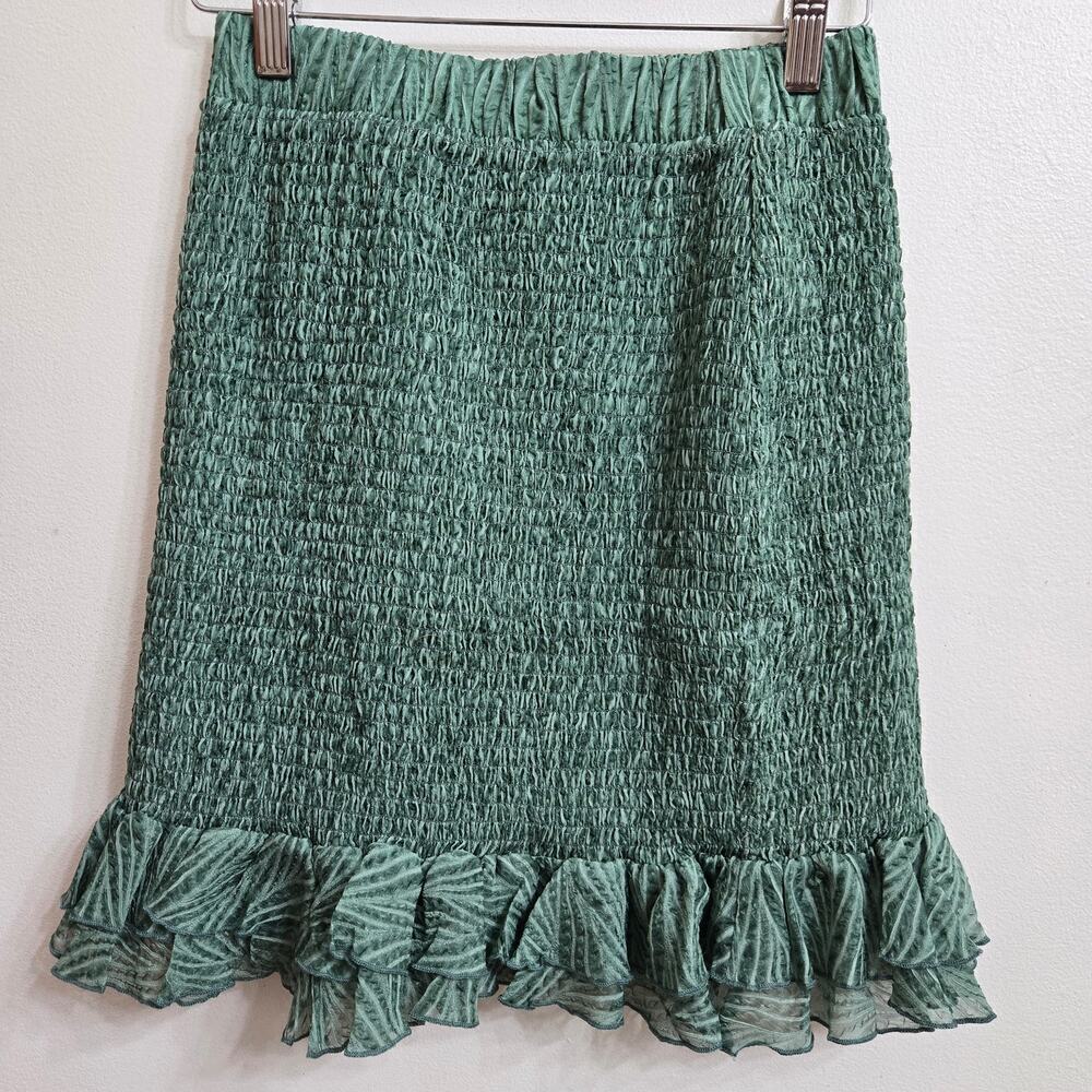 NWOT J.O.A. Smocked Ruffle Hem Skirt M Sheer Cottagecore Goblincore Feminine